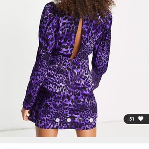 Topshop satin animal wrap mini dress in purple